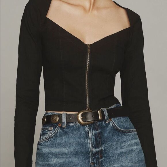 Anthropologie Black Fitted zip front Long Sleeve blouse size medium - Picture 3 of 8